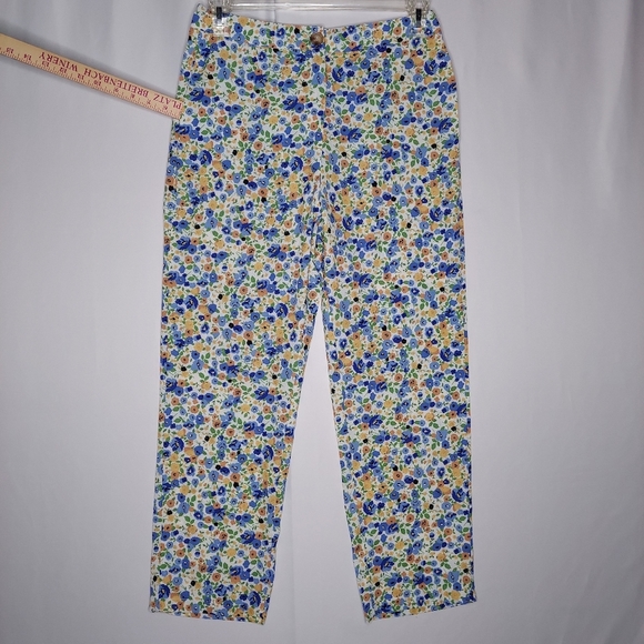Showpo Pants 12 Micro Floral Ankle Straight Button Zip Lightweight Blue Orange - Picture 7 of 11